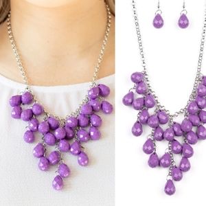 Silver and purple cascading necklace